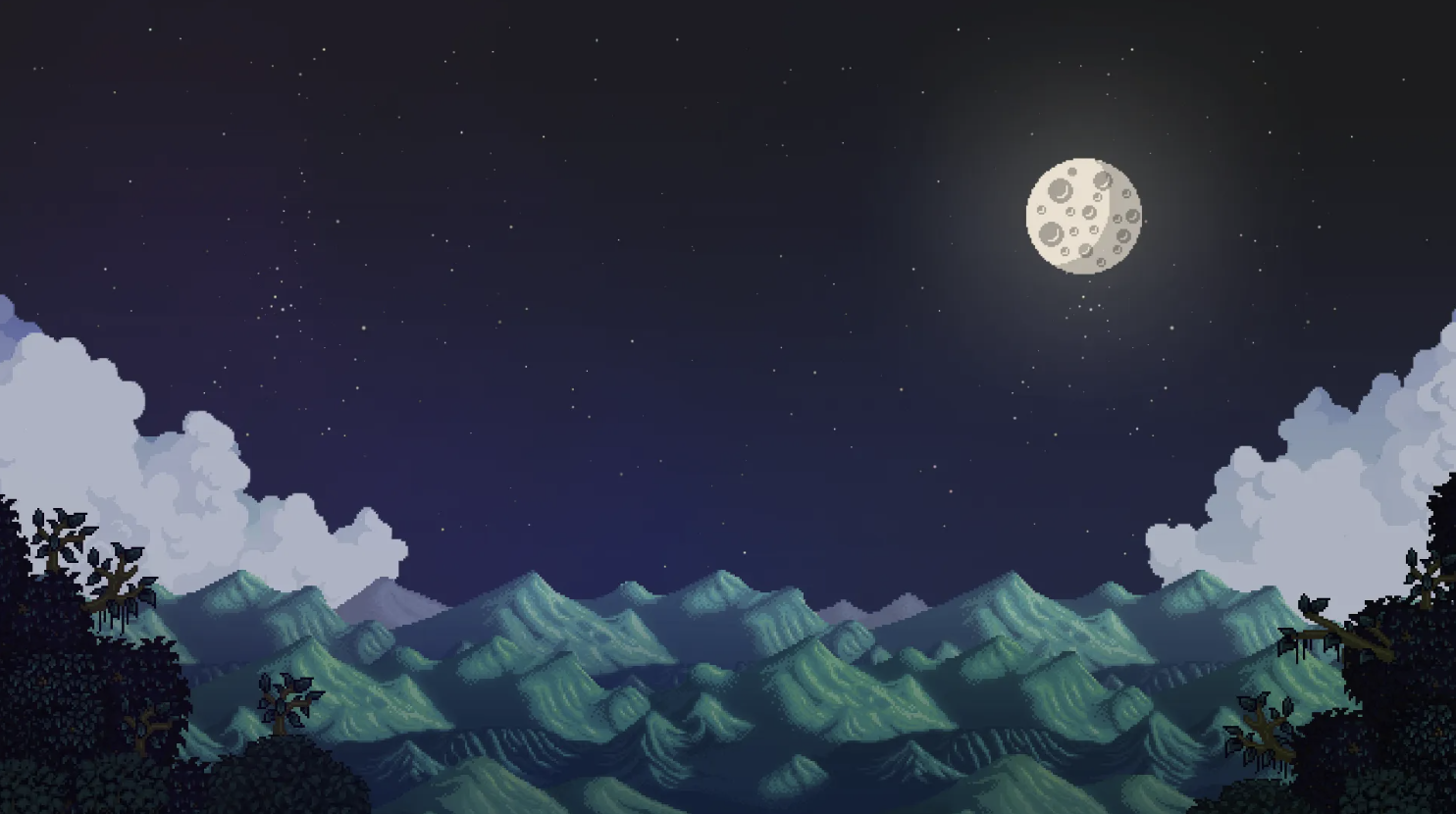 Moonlit night over Stardew Valley